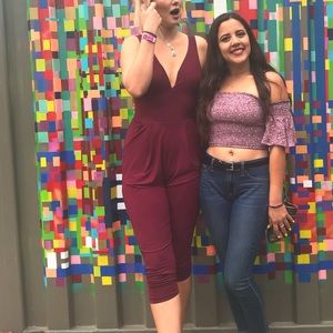 Maroon deep neck jumpsuit